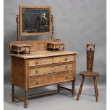 A George V oak dressing chest, height 148cm, width 106cm, depth 45cm, together with an Edwardian
