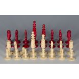A late 19th century turned bone chess set, height of king 7cm.Buyer’s Premium 29.4% (including VAT @