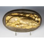 A 19th century Continental cast gilt bronze desk weight, finely modelled as three fish laid out on a