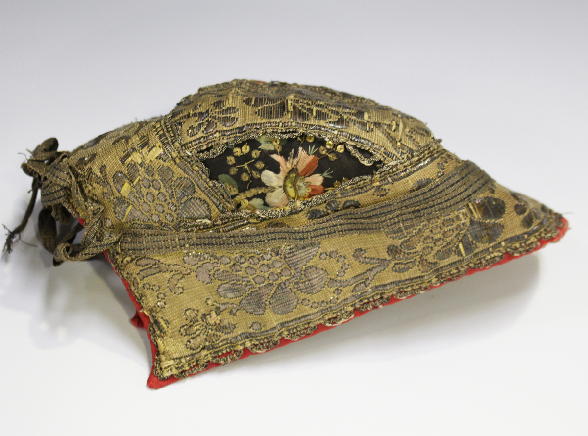 A late 18th/early 19th century German silver and gilt thread gentleman's wedding cap, bearing