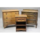 A late 20th century Carolean Revival oak chest of three drawers, height 78cm, width 76cm, depth