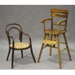 An early 20th century walnut child's highchair, height 95cm, width 49cm, together with a bentwood