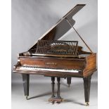 A late 19th century rosewood cased boudoir grand piano by C. Bechstein, Berlin, overstrung, serial