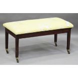 A 19th century mahogany rectangular stool, the lift-off upholstered seat on block legs and