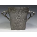 An Art Nouveau Osiris pewter twin-handled ice bucket, the shaped body cast with stylized vine and