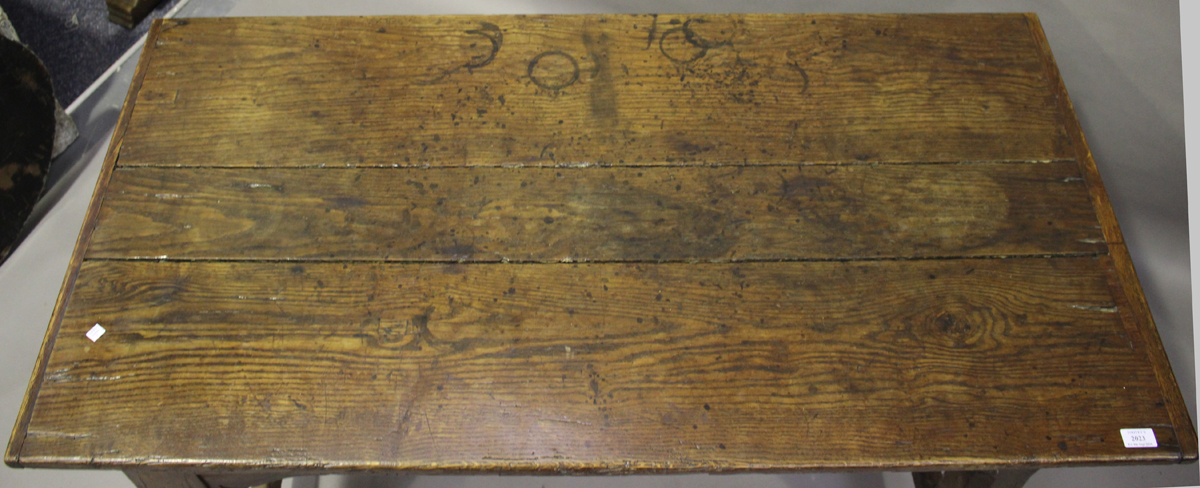 A 17th century and later oak refectory table, the cleated three-plank top on chamfered block legs - Image 2 of 2