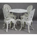 A 20th century Victorian style cast alloy garden table, diameter 68cm, together with a set of four