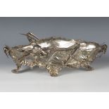 An Art Nouveau WMF plated centrepiece bowl of shaped oval form, the clear glass liner supported by a