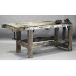 A mid-20th century pine work bench, fitted with a Record No.1 vice and another vice, height 80cm,