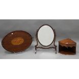 An Edwardian mahogany swing frame dressing table mirror, height 52cm, width 40cm, together with a