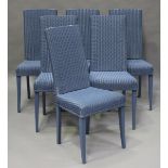 A set of six modern Lloyd Loom blue painted dining chairs, raised on square tapering legs, height