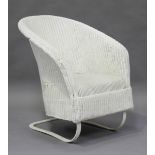 A Lloyd Loom white painted tub back rocking armchair, height 77cm, width 67cm.Buyer’s Premium 29.