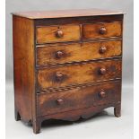 A mid-Victorian mahogany chest of two short and three long drawers, on bracket feet, height 115cm,