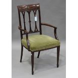 An early 20th century Neoclassical Revival mahogany framed elbow chair, height 95cm, width 55cm,