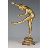 Claire Jeanne Roberte Colinet - The Juggler, an Art Deco gilt patinated cast bronze figure of a nude