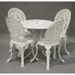 A 20th century Victorian style cast alloy garden table and four matching chairs, diameter of table