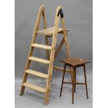 A mid-20th century pine five-rung step ladder, height 130cm, width 38cm, together with an Arts and