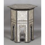 An early 20th century Middle Eastern hardwood and mother-of-pearl hexagonal occasional table,