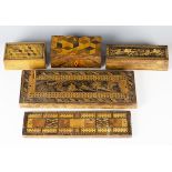 A group of Victorian Tunbridge ware, comprising a cribbage board, length 30cm, a rectangular box,