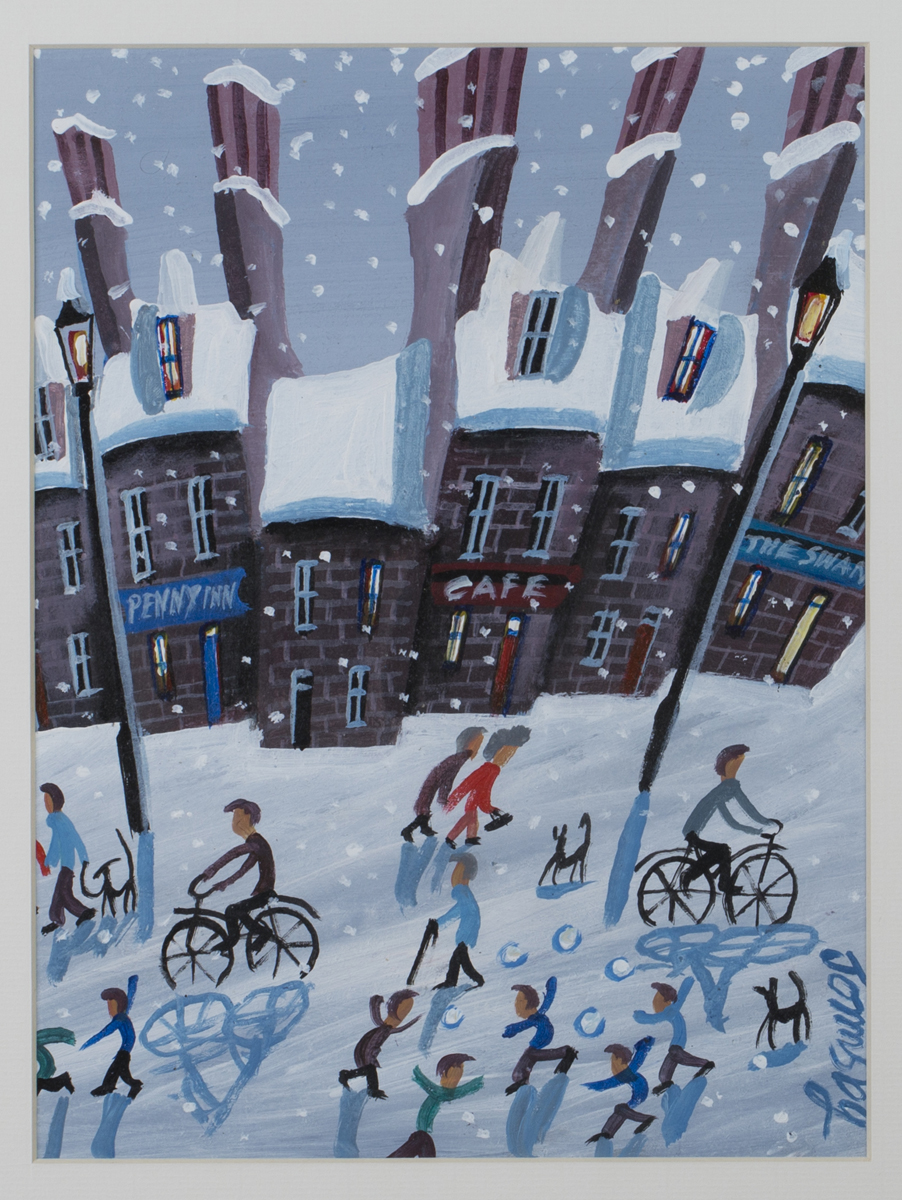 John Ormsby - Snowy Street Scene with Children having a Snowball Fight, late 20th/early 21st century