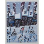 John Ormsby - Snowy Street Scene with Children having a Snowball Fight, late 20th/early 21st century