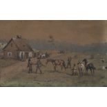 Continental School, probably American - Prairie Scene, watercolour with gouache, 15cm x 23cm, within