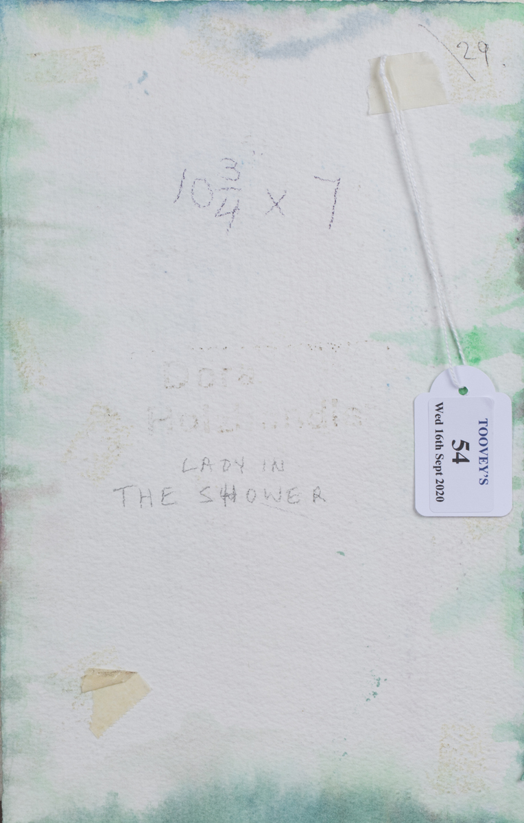 Dora Holzhandler - 'Lady in the Shower', watercolour and ink on Arches, signed and dated 1998 recto, - Image 3 of 3