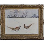 Peter Biegel - 'Brinkmanship' (Pheasants in a Snowy Landscape), 20th century oil on canvas, signed