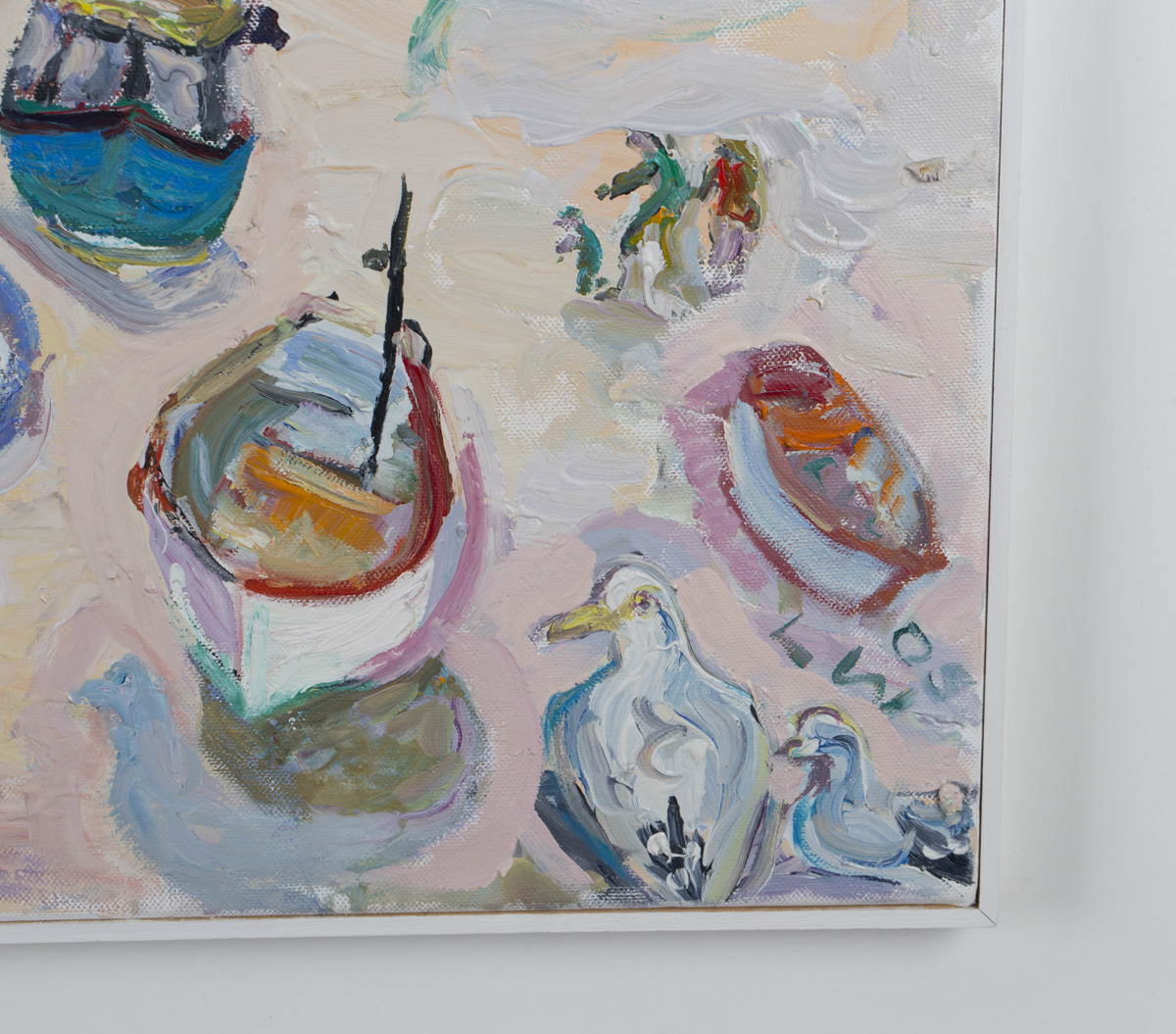 Linda Weir - 'Waving, St Ives Harbour', oil on canvas, signed with initials and dated '05 recto, - Image 4 of 6