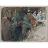 Lindy Guinness - 'Interior of Bar, Samos', charcoal and pastel, signed, dated Samos 1982 recto,
