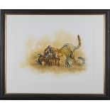 Matthew Hillier - Two Tigers at Play, late 20th century watercolour, pastel and pencil, signed in