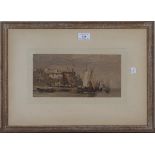 Circle of W.J. Muller - Sailing Vessels at a Quay, watercolour, artist's name inscribed verso, 13.