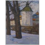 Nicolai Barchenkov - 'Towards Evening' (Winter Landscape, Russia), oil on board, signed recto,