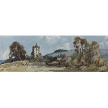 Edward Wesson - View of St Mary's Parish Church, Washington, West Sussex, with Chanctonbury Ring