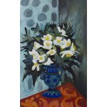 Joan Gillchrest - 'Christmas Roses', late 20th century oil on board, signed to stem of vase recto,