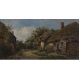 William Pitt - 'Old Cottages, Rushton, Wilts', oil on canvas, signed with monogram recto, titled and