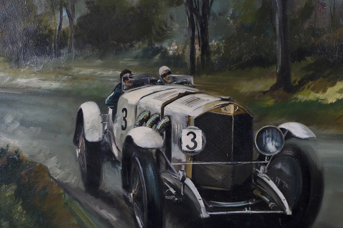 Dion Pears - Early Mercedes Racing Car, mid-20th century oil on canvas, signed, 70cm x 90.5m, within - Image 4 of 5