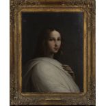 Follower of Guido Reni - Portrait of a Young Woman wearing a White Cloak, her Hand on her