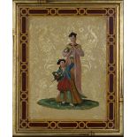 Wilfred F. Frost - Mother and Child with Flowers on a Chinoiserie Patterned Background, mid-20th