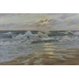 Patrick von Kalckreuth - Coastal View with Rolling Waves, mid-20th century oil on canvas, signed,