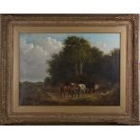 Norwich School - Landscape with Logging Team, and View of a Barge on the Broads, a pair of 19th