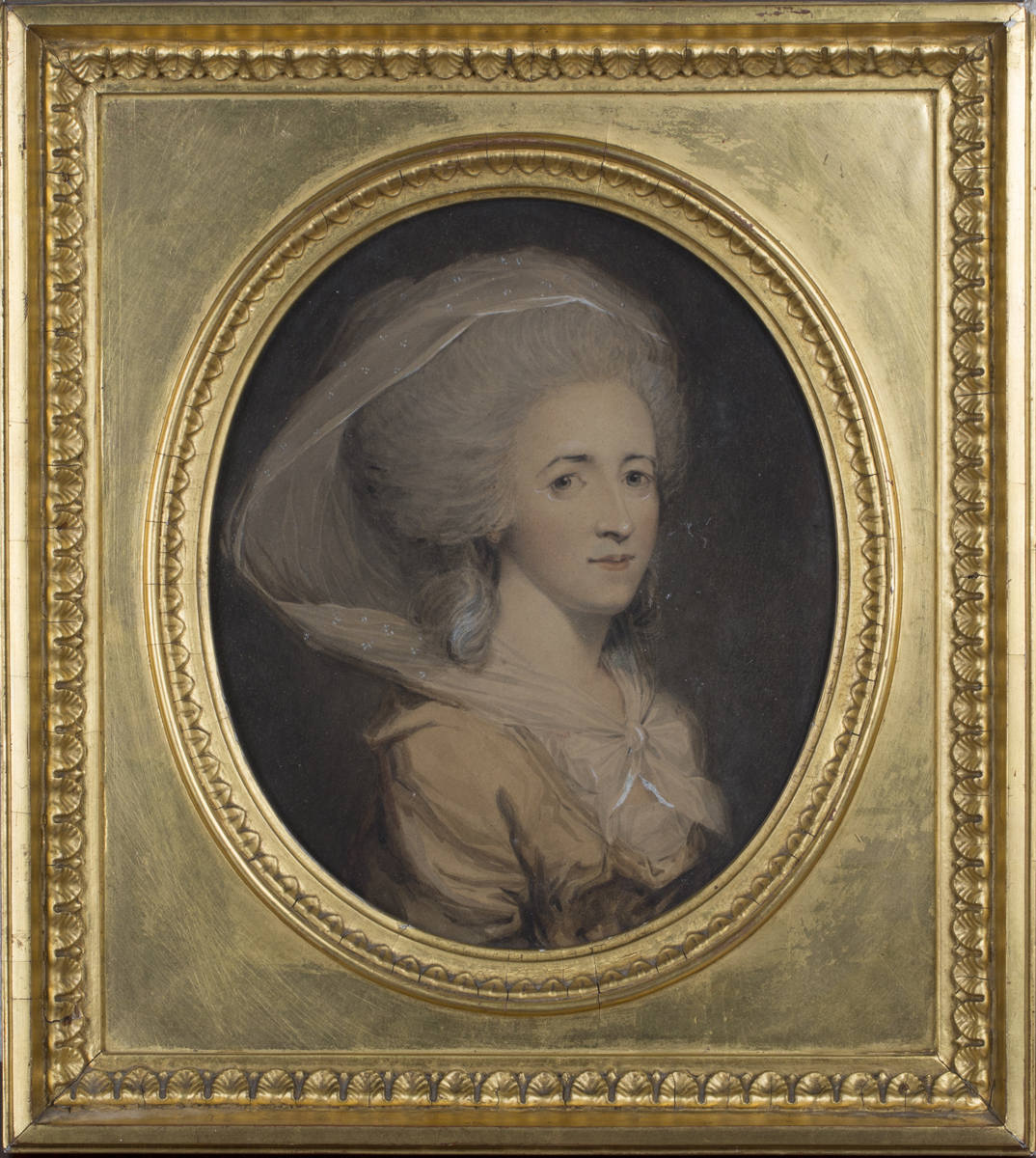 British School - Oval Head and Shoulders Portrait of a Lady wearing a Head Scarf, early 19th century
