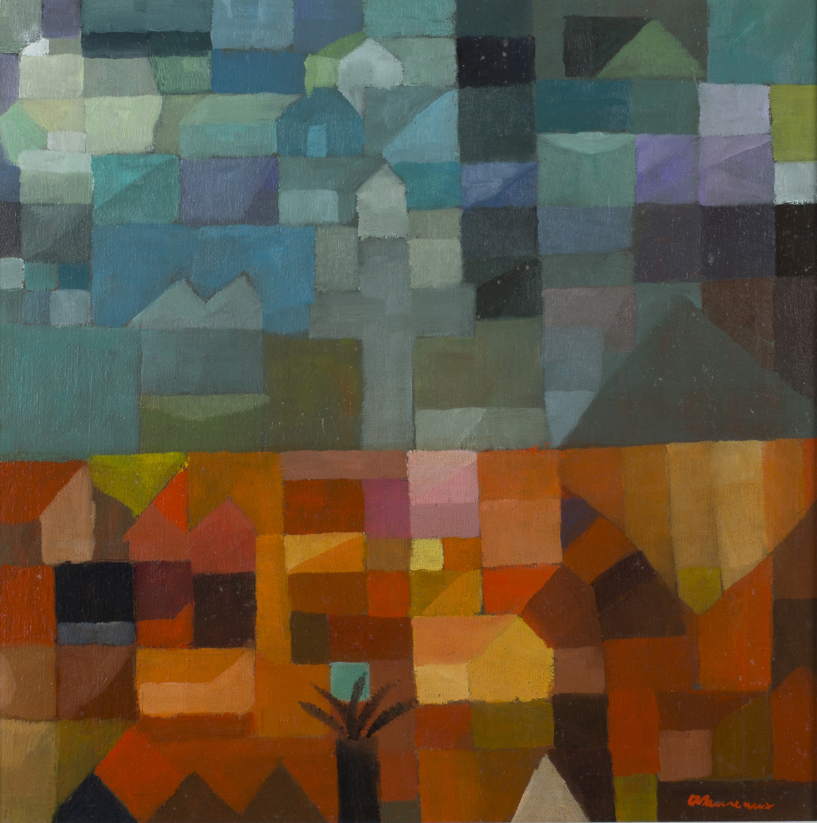 Alan Furneaux - View across Rooftops, oil on canvas, signed recto, signed and dated 2001 verso, 39cm