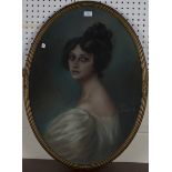 Eva Sawyer - Oval Portrait of a Lady looking over Her Shoulder, pastel, signed and dated 1919,