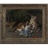 Henriette Ronner-Knip - Two Tortoiseshell Kittens playing with a Doll beneath a Christmas Tree,