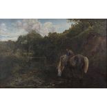 Henry Moore - Horse and Rider in a Landscape, oil on canvas, signed with monogram and dated 1862