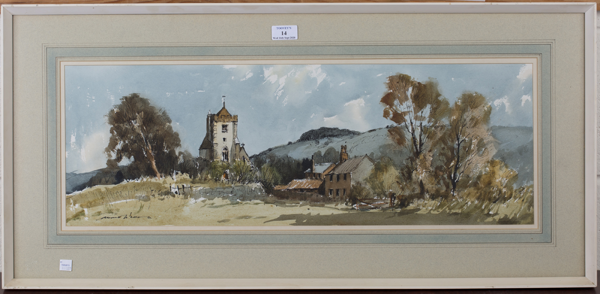 Edward Wesson - View of St Mary's Parish Church, Washington, West Sussex, with Chanctonbury Ring - Image 4 of 4