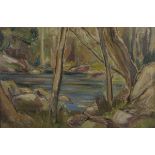 Follower of John Maclauchlan Milne - View of a Pool of Water in a Woodland, oil on canvas, Still