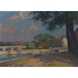 Ernest Jules Renoux - 'Le Pont Neuf et le Vert Galant', oil on panel, signed recto, titled and
