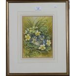 Warwick Higgs - 'Cheer Up, Young Blue Tits and Primroses', watercolour and gouache, signed and dated